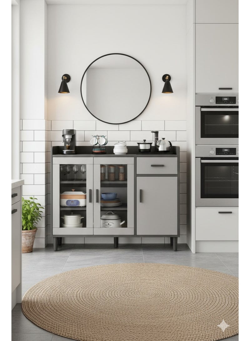 Luxury Home Modern Coffee Corner, Large Storage Capacity Functional Cabinet for Living Room Dining Room Office Kitchen Sideboard Storage Cabinet, Freestanding, Grey - Image 2